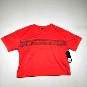 BEBE Sport Logo Cropped Shirt Large Red Polyester Spandex New